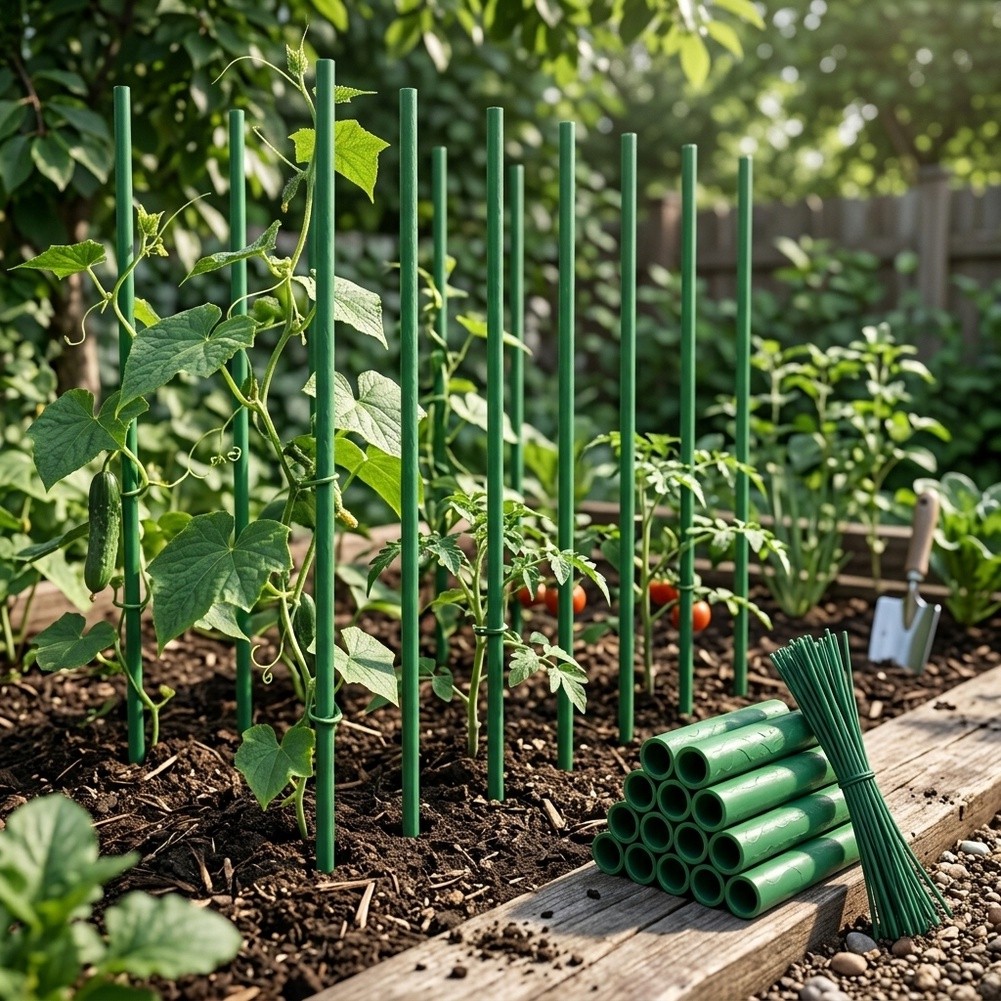 Plant Support Stake - 植物のつる性植物サポートキット ポールコネクター ケーブルタイ付き ガーデンステーク 17インチ 長さ調節可能