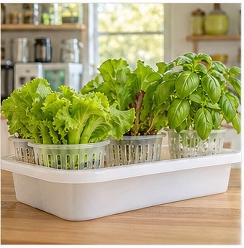 Indoor Plants - 4個入り、厚手のプラスチック製メッシュネット付きプランター。根の通気性と排水性を確保し、土を使わない野菜栽培に最適。室内用。