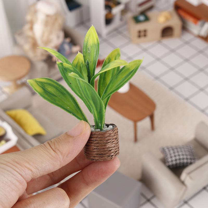 Plant Pot - 1 個ミニ人工鉢植え植物ドールハウス緑飾り織り込みポット偽植物 1:12 スケールドールハウスホームシーン装飾用