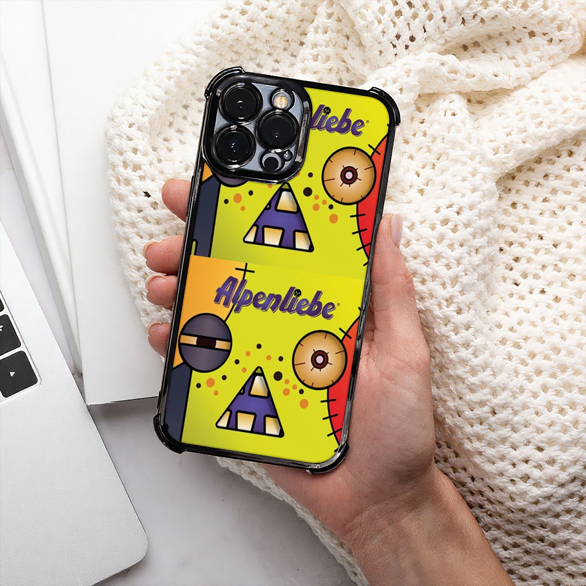 Monstera - 漫画モンスターフェイスパッチワークハロウィン電話ケース A-Alpenliebee 電気メッキ加工電話ケース iPhone 各種モデル対応