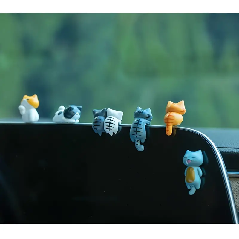 Pothos - 車のダッシュボード、植木鉢、スクリーンエッジ装飾用のPVC漫画猫の置物6個。