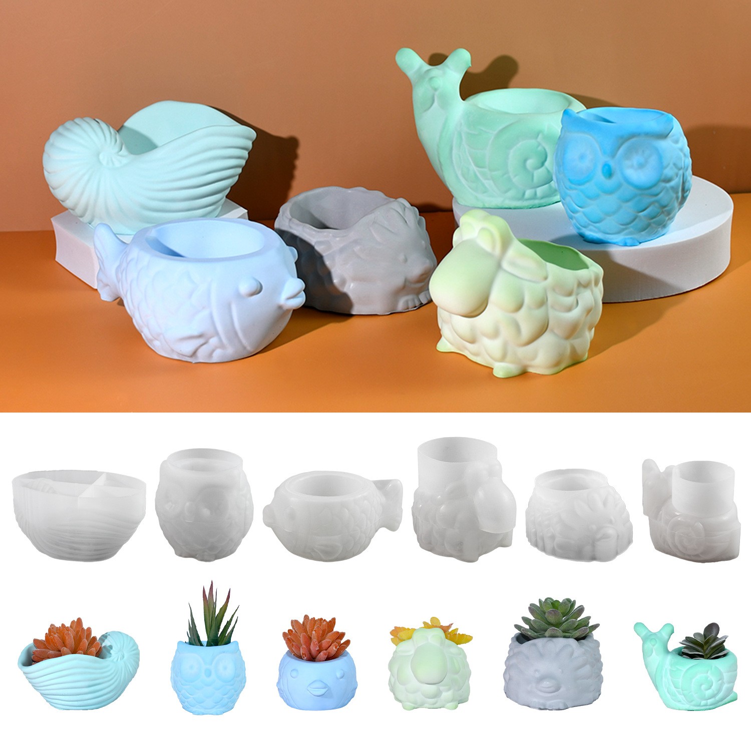 3D 動物植木鉢シリコーン型 DIY カタツムリフクロウ巻貝 - Succulent Set のレビューと価格