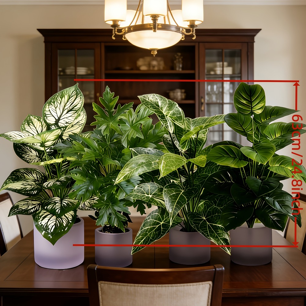 4個入り人工植物、48枚の葉を持つ大型フェイク扇形葉ひまわり - Snake Plant のレビューと価格