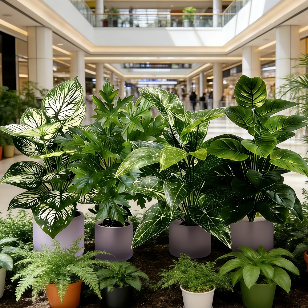 4個入り人工植物、48枚の葉を持つ大型フェイク扇形葉ひまわり - Snake Plant のレビューと価格