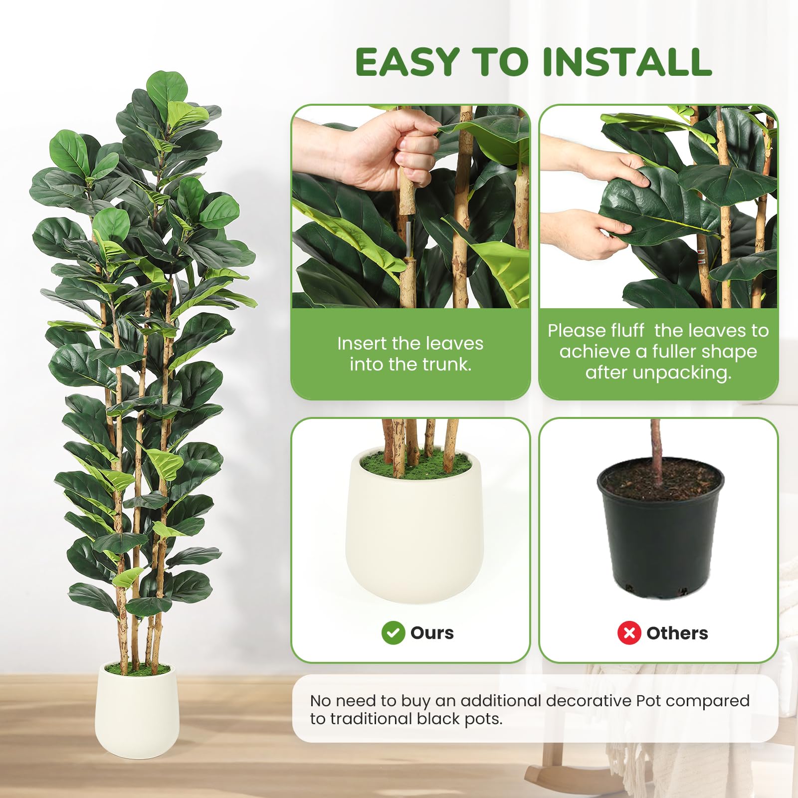 人工フィカスツリー（フィドルリーフフィグ）5/6/7フィート - Fiddle Leaf Fig のレビューと価格