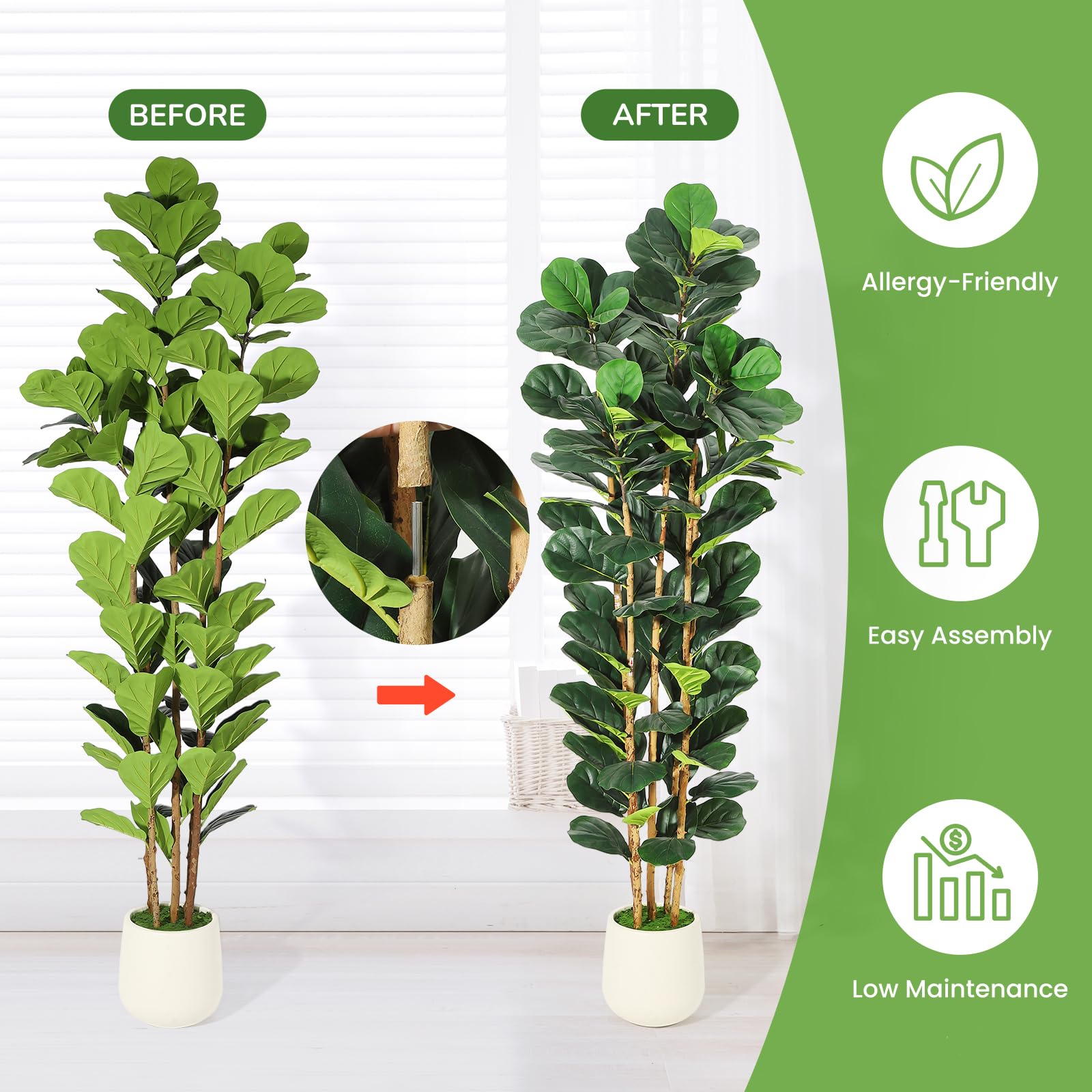 人工フィカスツリー（フィドルリーフフィグ）5/6/7フィート - Fiddle Leaf Fig のレビューと価格
