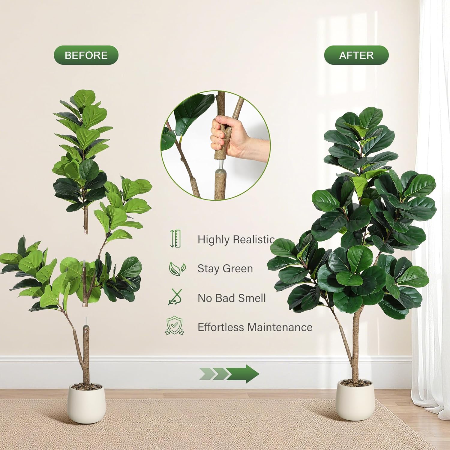 4～7フィートのフィドルリーフフィグツリー人工樹木、リアルな - Fiddle Leaf Fig のレビューと価格