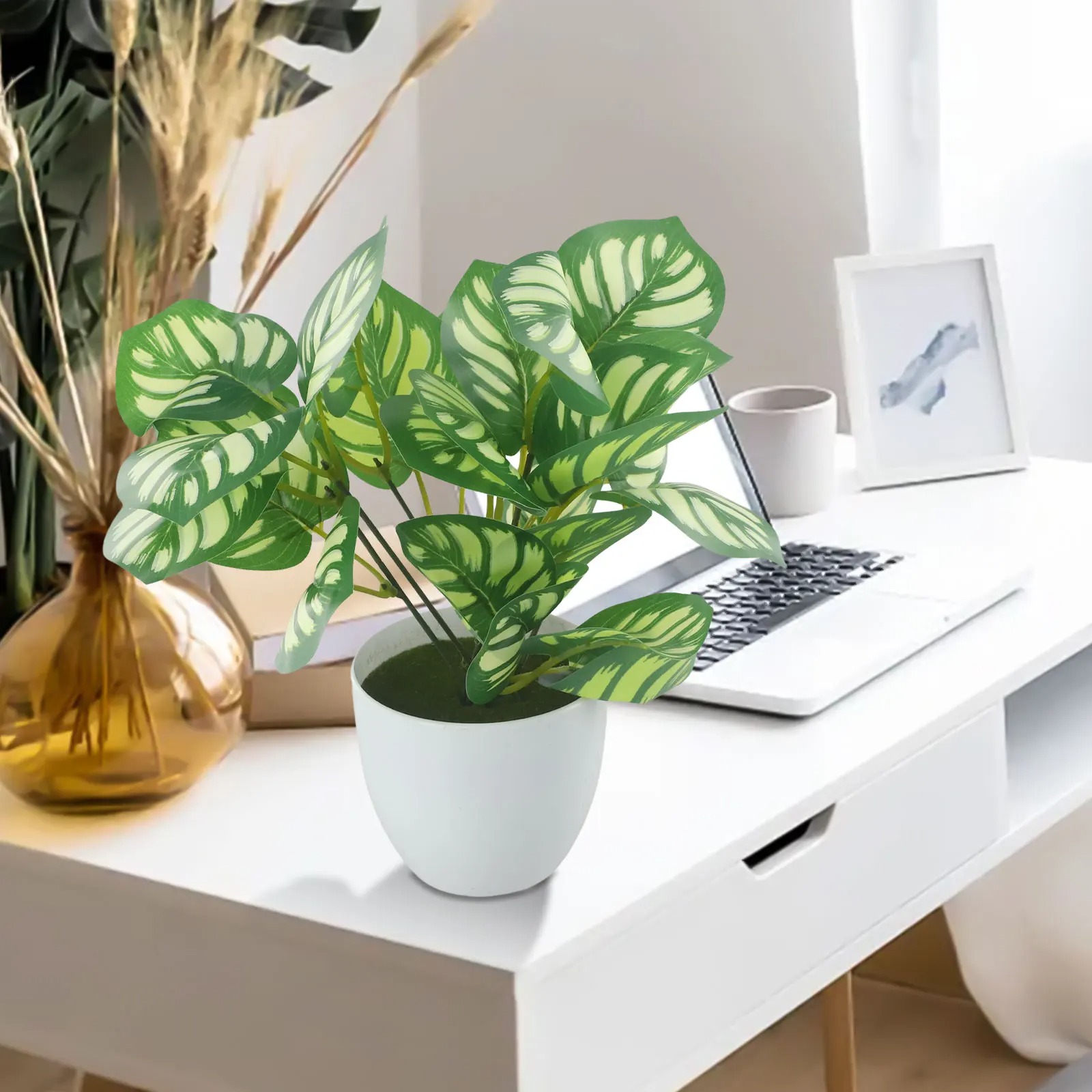1PC 人工観葉植木鉢盆栽パーティーモールホームデスクトップ - Snake Plant のレビューと価格